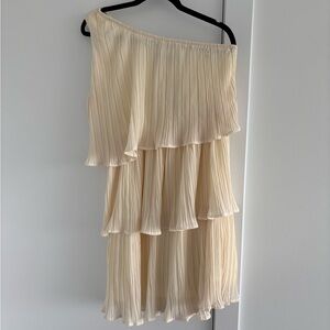 Cream One-Shoulder Pleated Dress